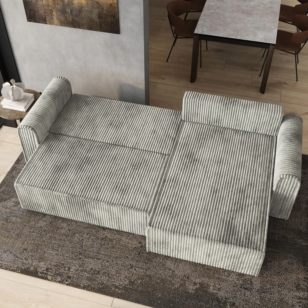 Masseno Narożnik VALTINO z funkcją spania i pojemnikiem na pościel Narozniki L, Rozkładana sofa - Jasnoszary, TILIA 83