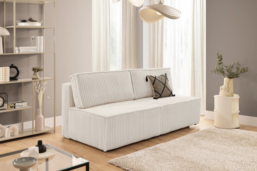 Kanapa Solvero z funkcją spania - jasny beż plusz Tilia 01