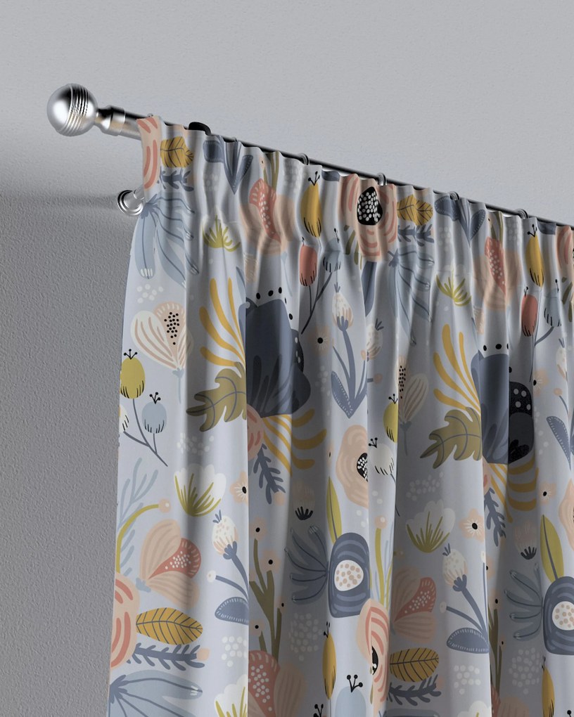 Zasłona na taśmie marszczącej 1 szt. kolor niebieski tkanina wzorzysta