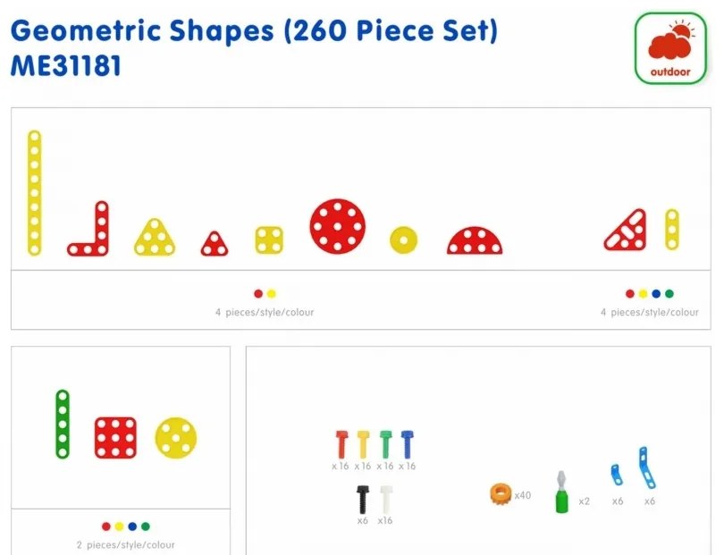 Masterkidz zestaw geometrycznych kształtów klocków do paneli ściennych stem 260 el.