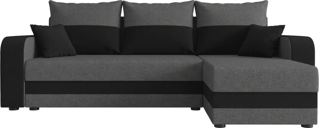 Rozkładana narożna sofa VALERIO 238x140 cm, ciemnoszara/antracytowa, uniwersalna + 2 poduszki GRATIS