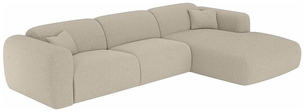 Kanapa narożna duża prawa z ekspresowym mechanizmem w tkanym beżowym melanżu POGNI