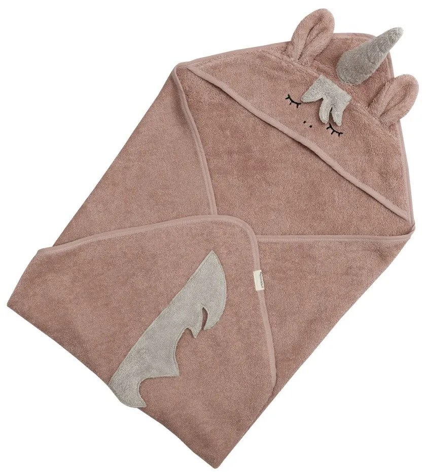 Różowy bawełniany ręcznik dziecięcy z kapturem 75x75 cm Unicorn – Kindsgut