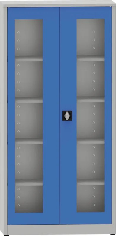 Kovona Spawana szafa półkowa z drzwiami z oknami z pleksi, 1950 x 950 x 400 mm, szara/niebieska