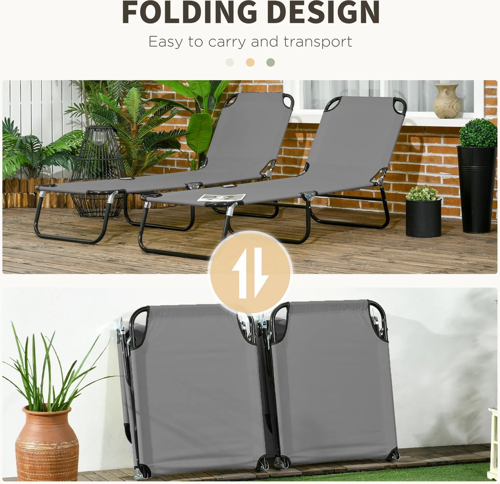 Outsunny Zestaw 2 składanych leżaków ogrodowych z 5-pozycyjnym regulowanym oparciem do 120 kg | Aosom PL