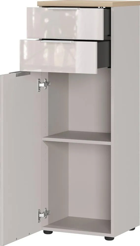 Kremowa wysoka/wąska szafka łazienkowa z połyskiem 39x112 cm Tavira – Germania