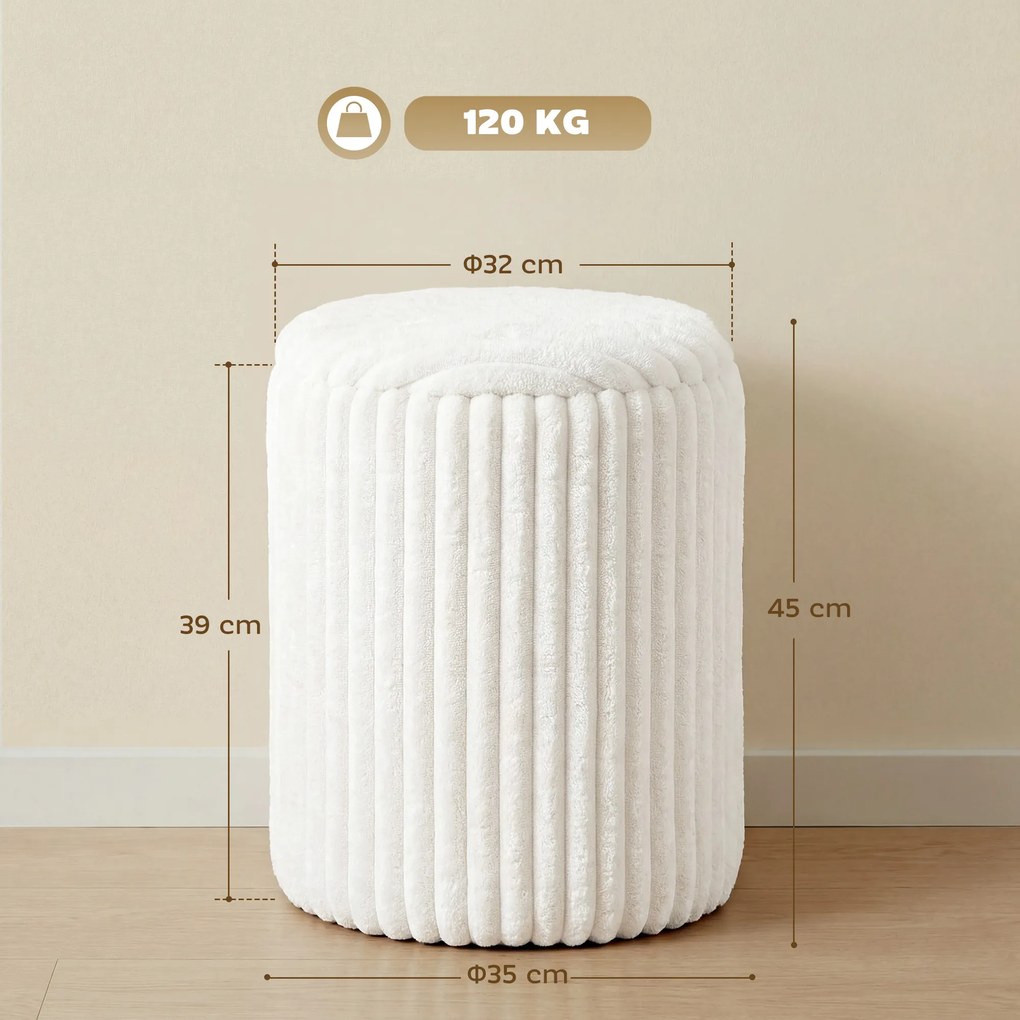 HOMCOM Taboret z odwracalną pokrywą, nowoczesny sztruksowy taboret do salonu i sypialni, biały | Aosom PL