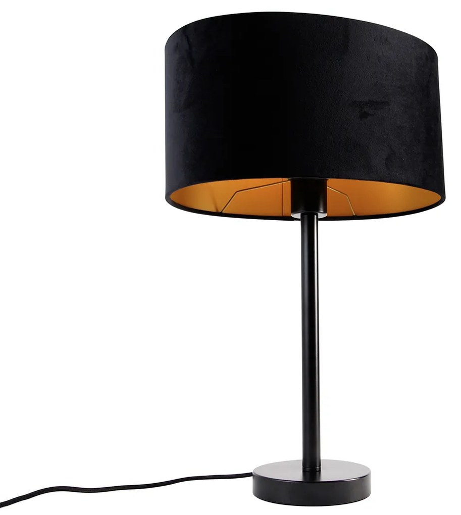 Lampa stołowa czarna z owalnym aksamitnym abażurem, 35 cm - Simplo Nowoczesny Oswietlenie wewnetrzne