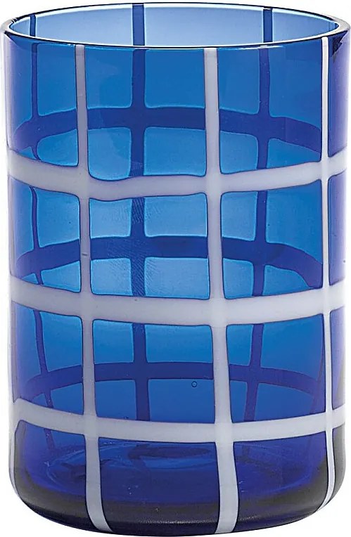 Zafferano Twiddle – zestaw 6 niebieskich szklanek dmuchanych, 35 cl – ręcznie robione szklanki z białym zdobieniem, można myć w zmywarce