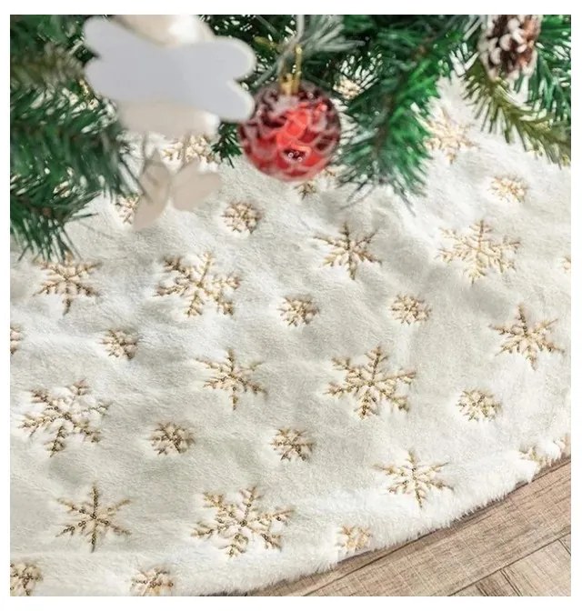 Mata pod choinkę GOLD STARS 122 cm, biała