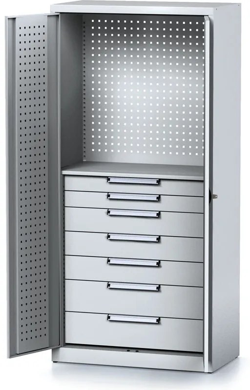 Szafa warsztatowa MECHANIC, 1950 x 920 x 500 mm, 1 półka, 7 szuflad, szare drzwi