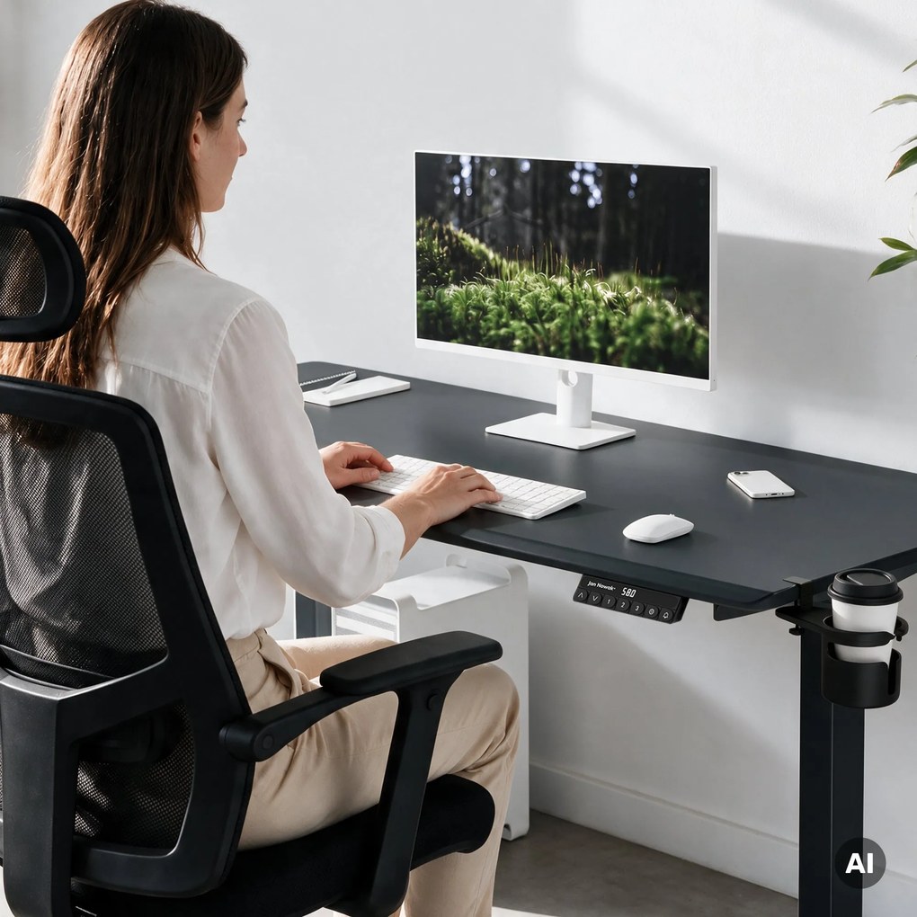 Biurko elektryczne z regulacją wysokości ergonomiczne antracytowe,1400x700 mm: ARIA