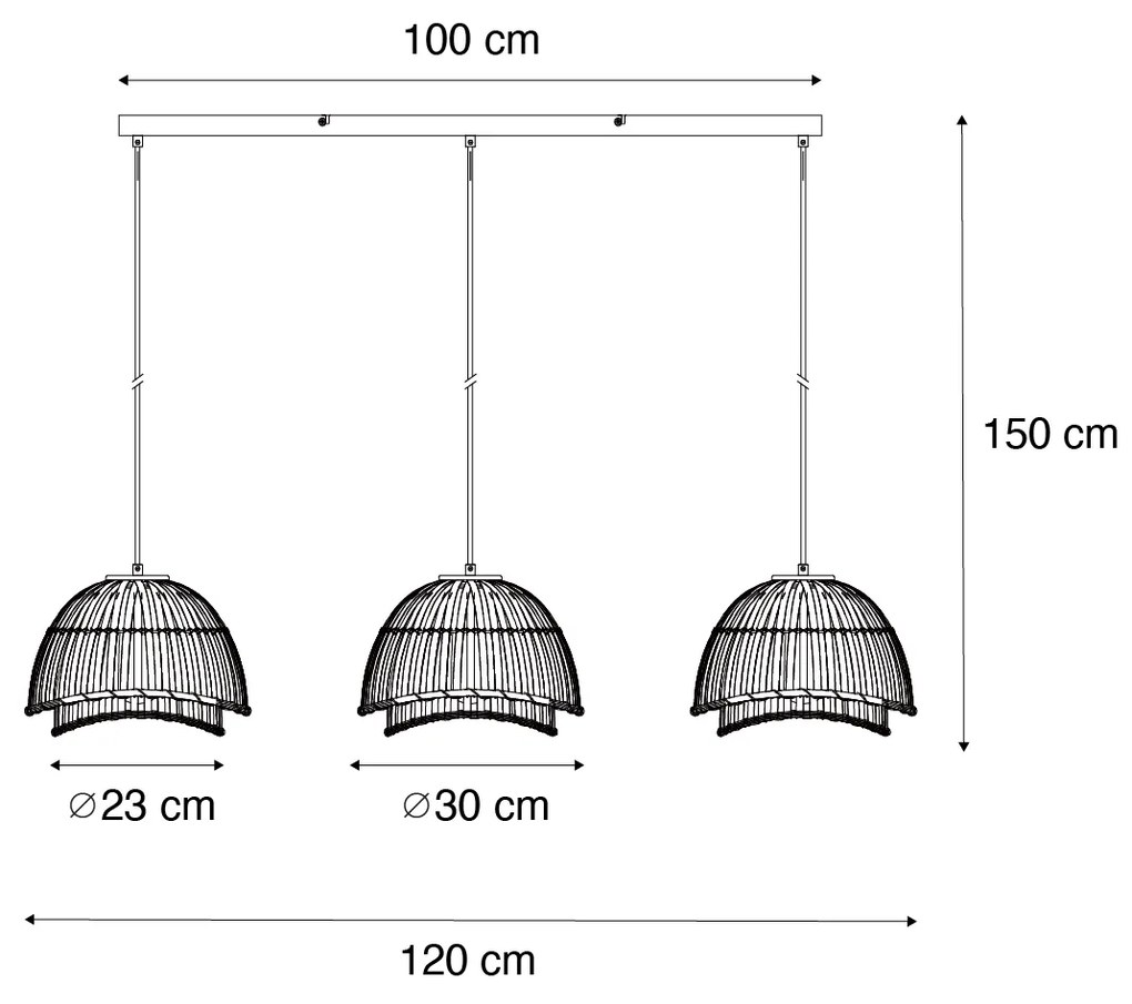 Orientalna lampa wisząca czarna bambusowa 3-światłowa - PuaKolonialny Oswietlenie wewnetrzne
