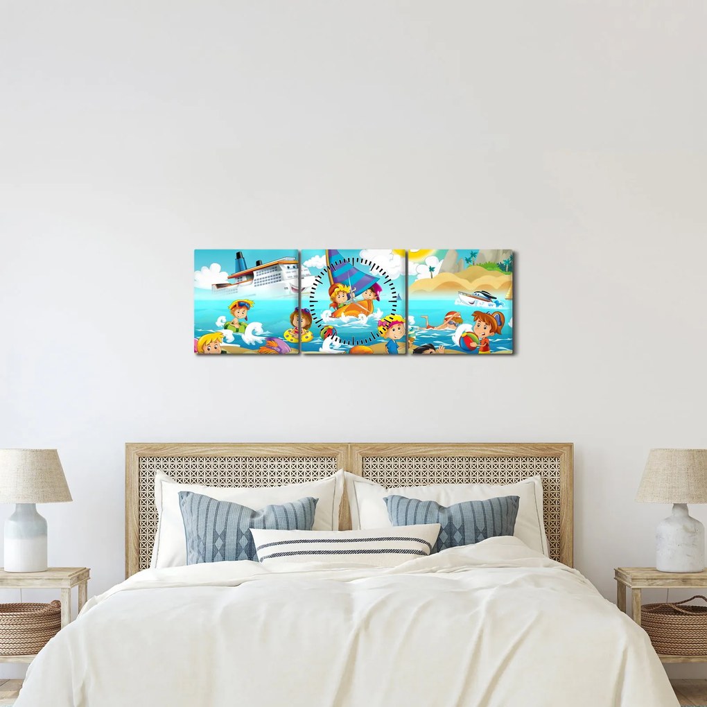 Obraz - Dzień na plaży (z zegarem) (90x30 cm)
