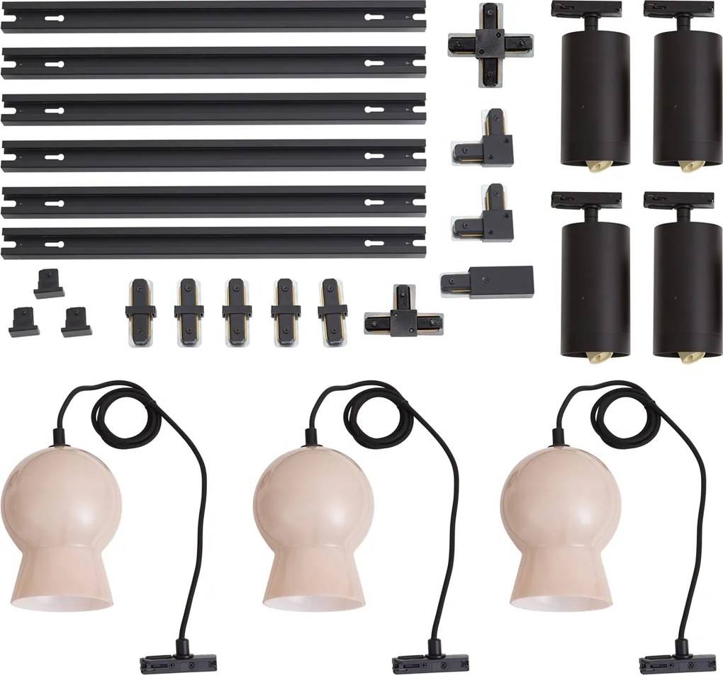 Nowoczesny system szynowy czarny z 4 reflektorami i 3 białymi lampami wiszącymi 1-fazowy - Iconic Bell Jeana Luxe