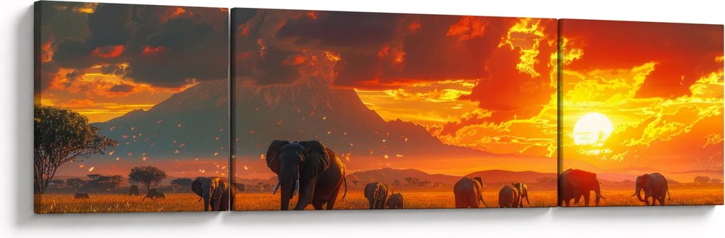 Obraz - Stado słoni (170x50 cm)