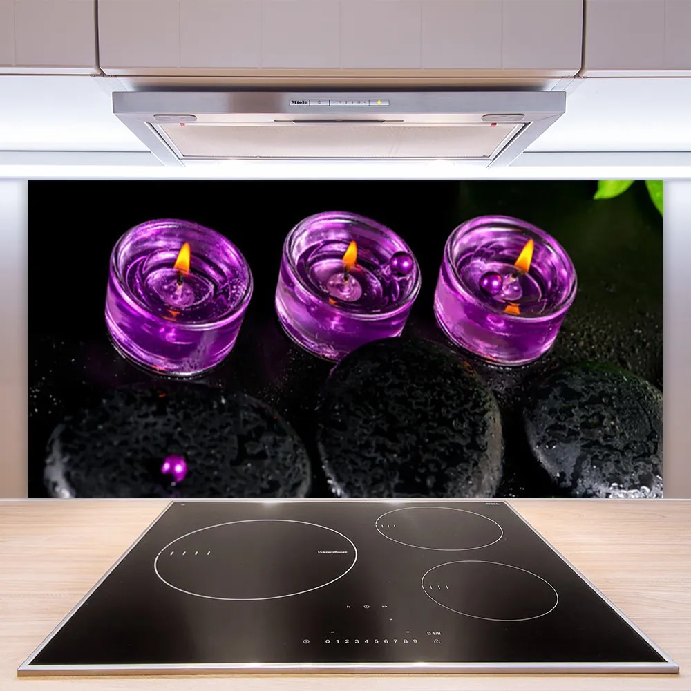 Panel Szklany do Kuchni Płomień Świecy I Kamienie