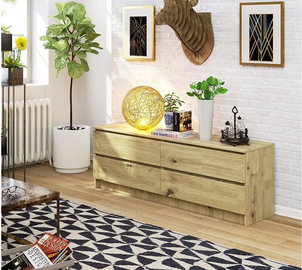 Komoda AKORD K160 Dąb Artisan 160 cm 4 szuflady kolor Dąb Artisan mat 160x40x55 cm