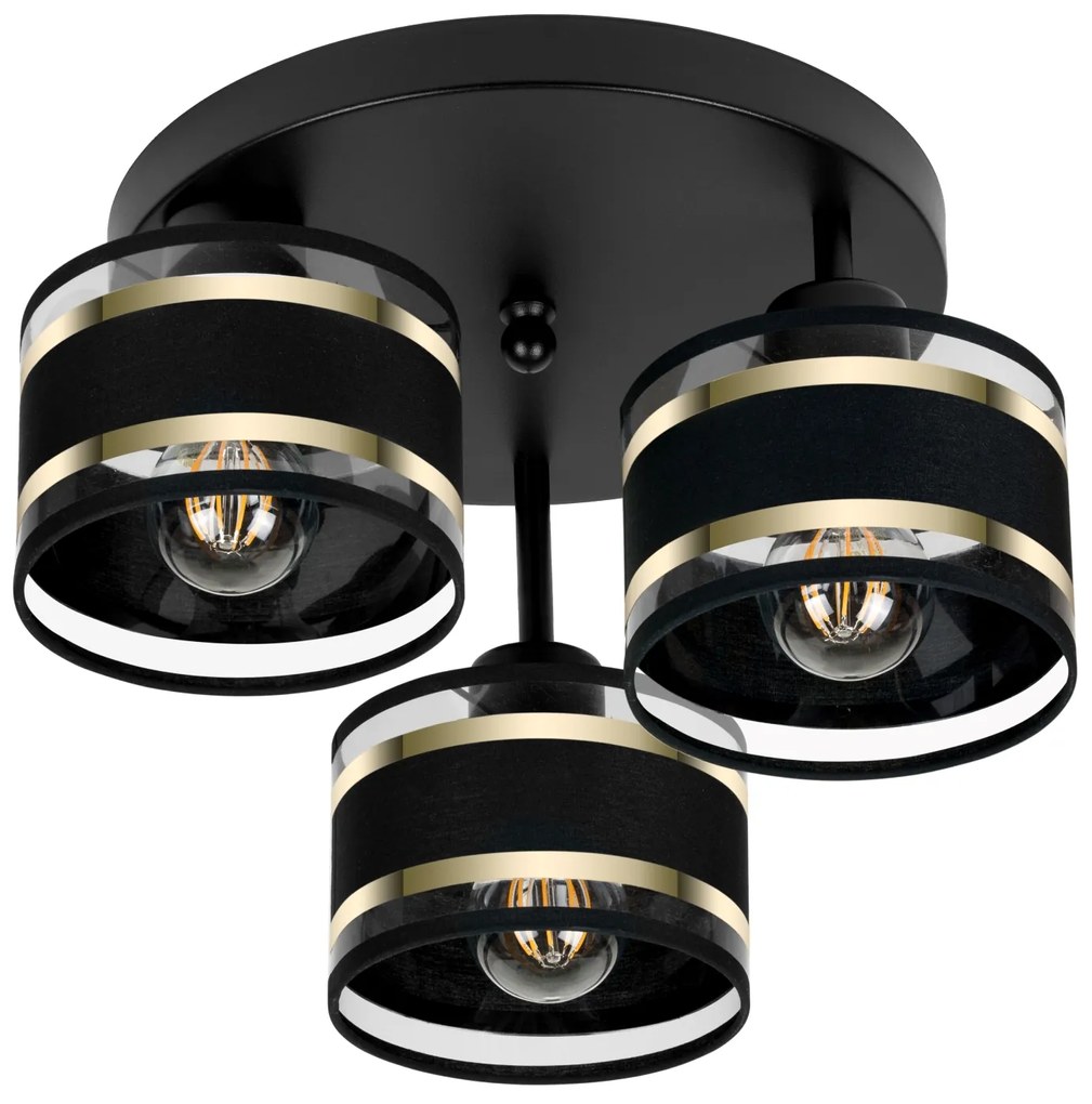 Lampa sufitowa czarna trzypunktowa z czarnymi abażurami T-3030SC-SCSCS