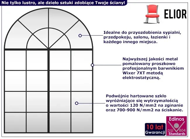 Lustro ścienne w czarnej ramie zakończone łukiem F8-C36