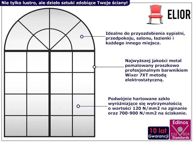 Lustro ścienne w czarnej ramie zakończone łukiem Fernando 4X