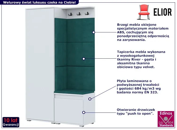 Szafa z siedziskiem tapicerowanym biały + zielony Bilef 7X