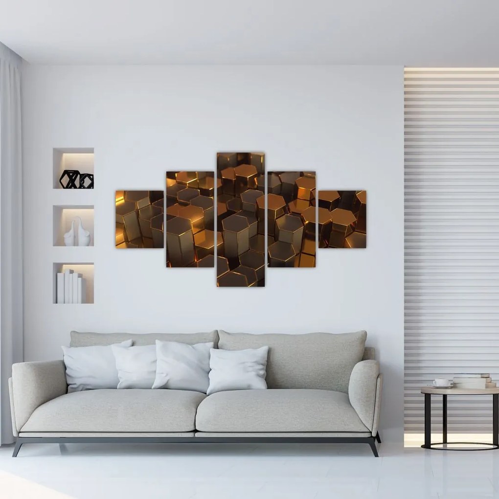 Obraz - Sześciokąty z brązu (125x70 cm)
