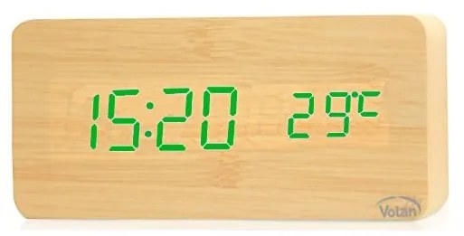 Zegar budzik drewniany elektroniczny cyfrowy led stojący - termometr + data