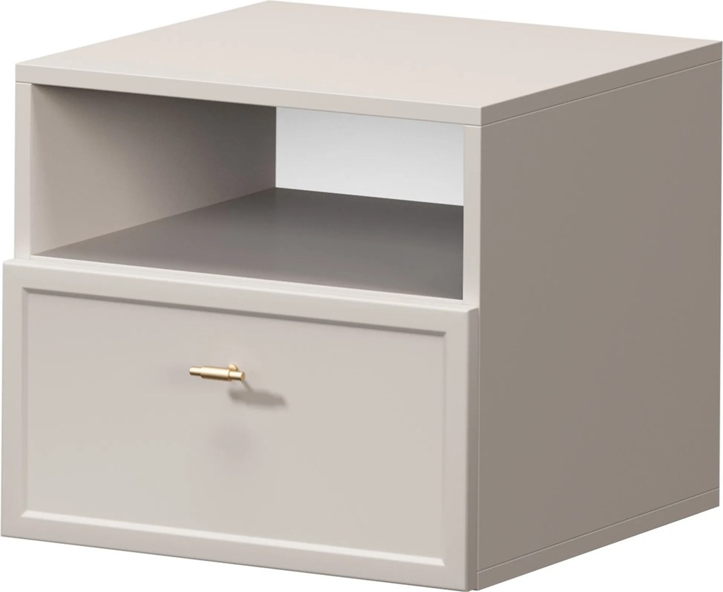 Szafka nocna wisząca Lorini z szufladą 45 cm - kaszmir / złoty uchwyt T-bar