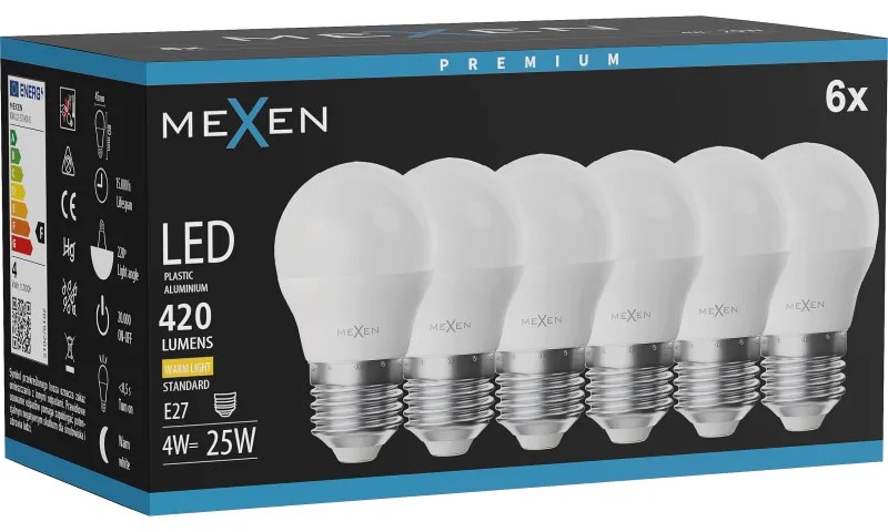 Mexen Nova 6x żarówka LED E27, G45, 4W, Ciepła - 3000K, 420 lm - L101-E27-0430-01x06
