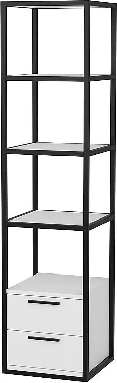 Nowoczesny czarno-biały regał, 39 x 39 x 160 cm | Płyta wiórowa pokryta melaminą, grubość 18 mm, metalowa rama | Stylowe i funkcjonalne rozw