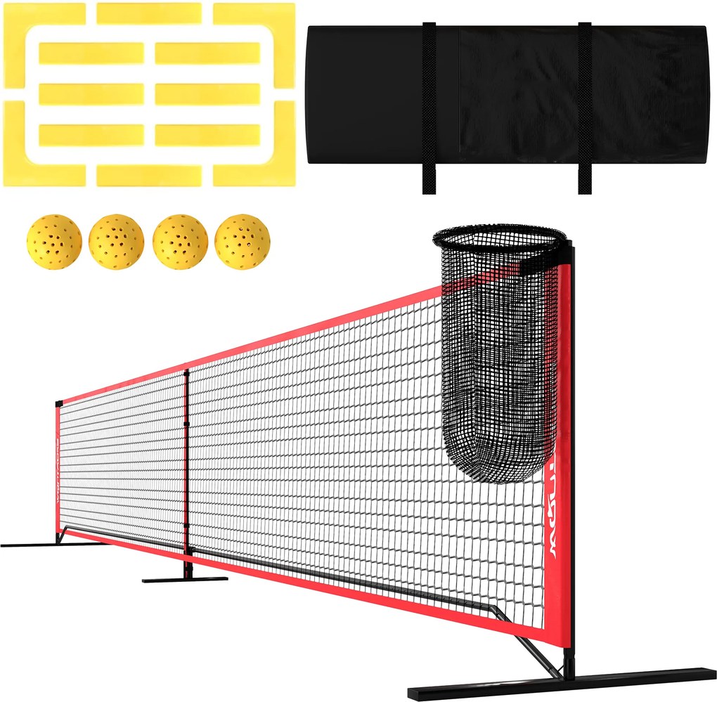 Zestaw do pickleballa SPORTNOW z siatką, stojakiem, piłkami, stalą, plastikiem, Czerwony