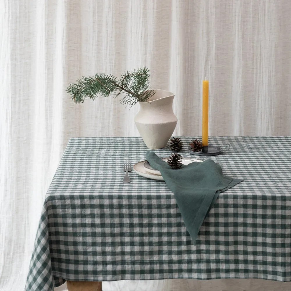 Lniany obrus 140x250 cm Forest Green Gingham – Linen Tales