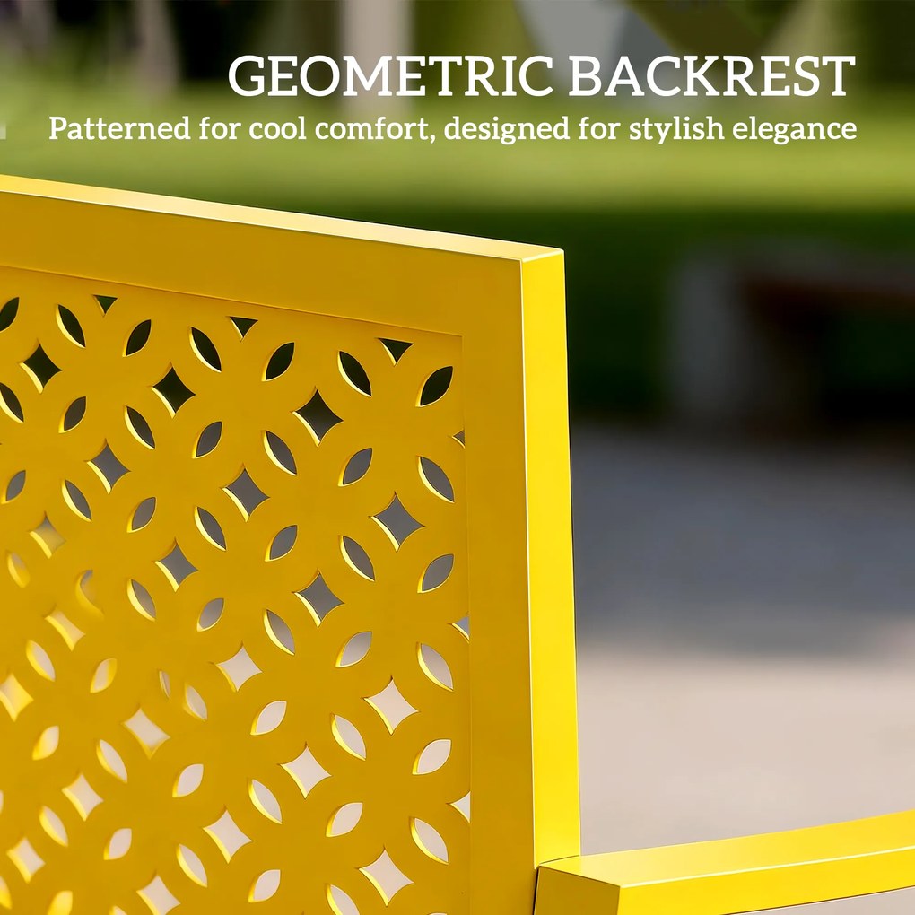 Outsunny Ławka ogrodowa 2-osobowa metalowa odporna na warunki atmosferyczne z odpornym na rdzę oparciem, geometryczna do 240 kg | Aosom PL