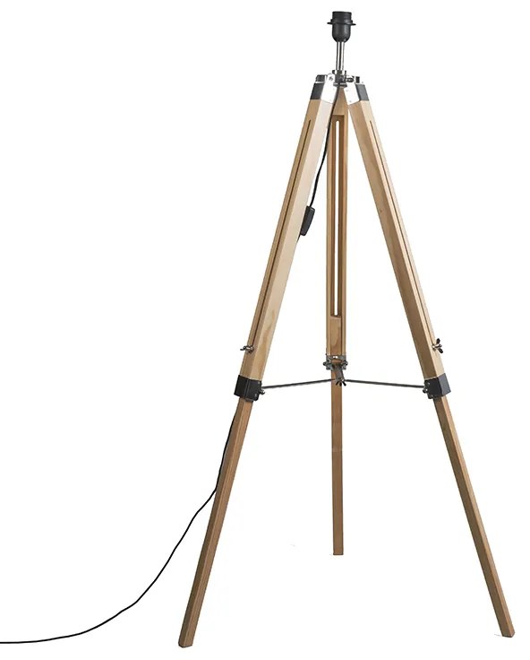 Rustykalna lampa podłogowa drewniana bez klosza - TripodPrzemysłowy Oswietlenie wewnetrzne