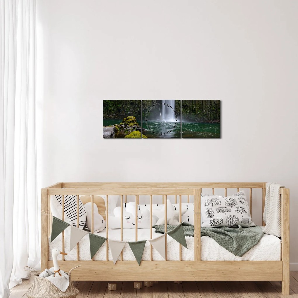 Obraz wodospadów (z zegarem) (90x30 cm)
