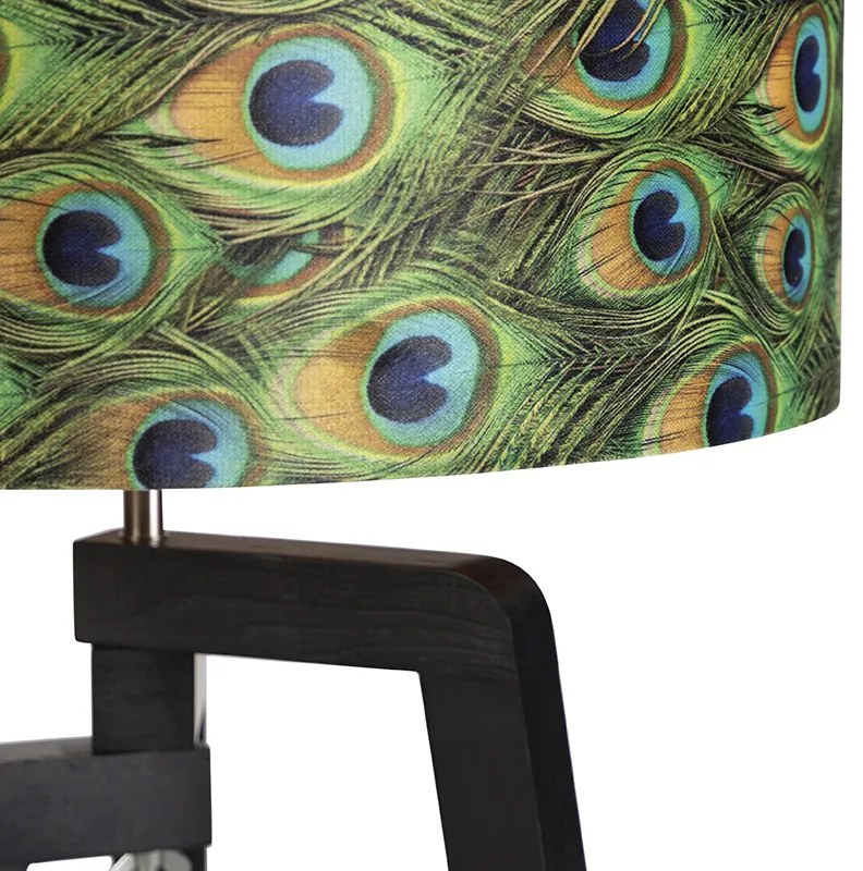 Lampa podłogowa trójnóg czarna z kloszem w stylu pawia 50 cm - Puros klasyczny/Antyczny Oswietlenie wewnetrzne