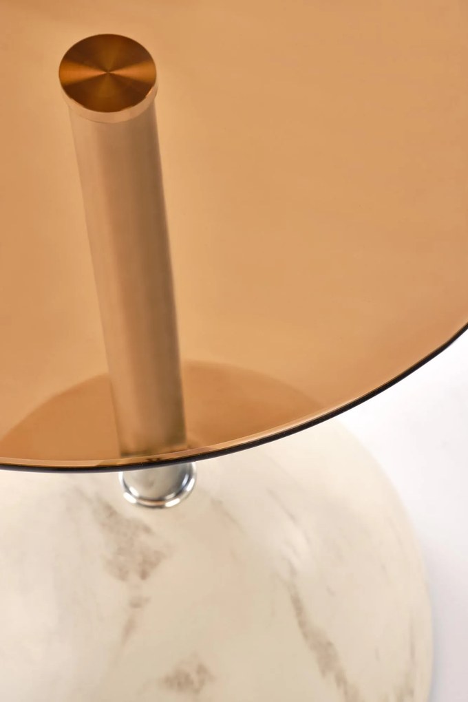 Okrągła mała ława, szklany blat, beżowy marmur/szkło brąz 40/51 ARIANA