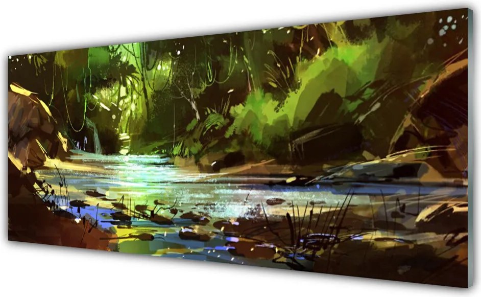 Szkło do Kuchni na Ścianę Kryształowe Jezioro W Lesie