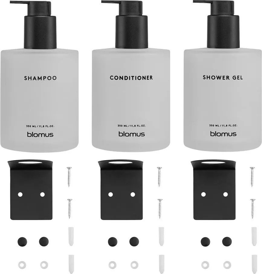 Białe ścienne szklane dozowniki do mydła 3 szt. 350 ml Kirei – Blomus