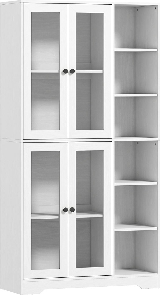 HOMCOM Szafka kuchenna z drzwiami szklanymi, półki, otwarte przegrody, 172 cm, MDF, Biały