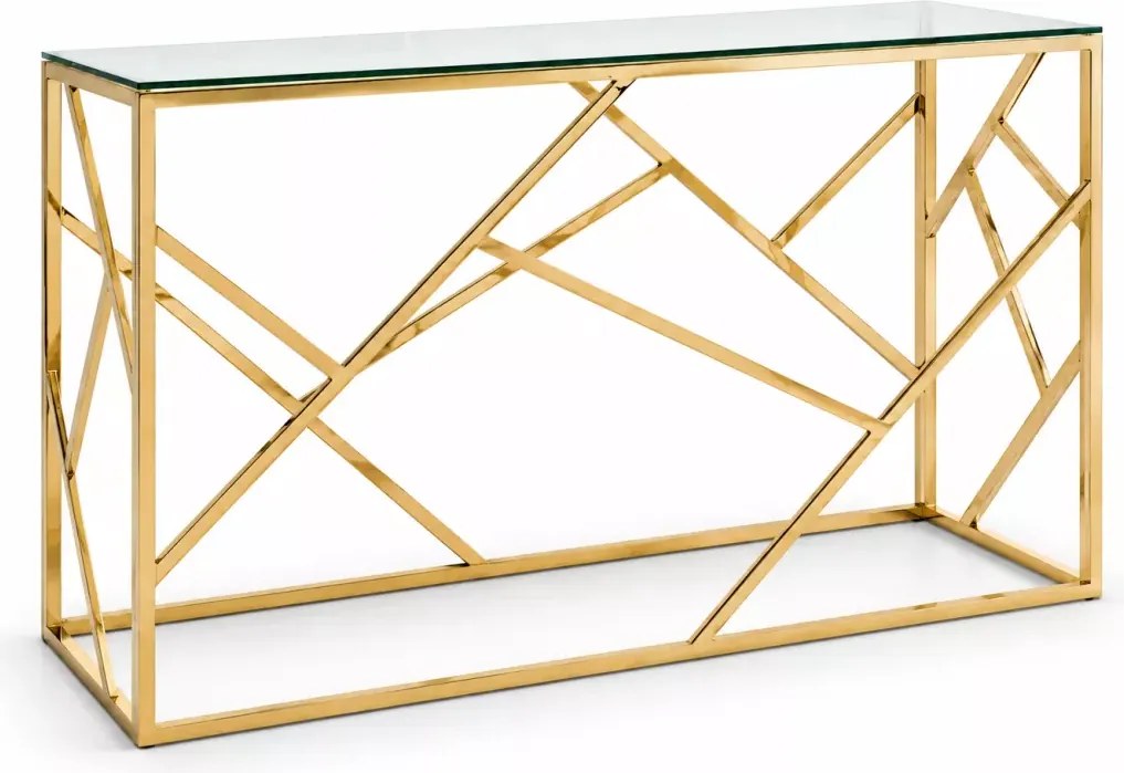 Złota metalowa konsola 120cm ze szklanym blatem