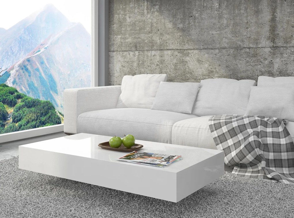 Niski stolik kawowy Pixel 90x60 cm, kolor biały połysk