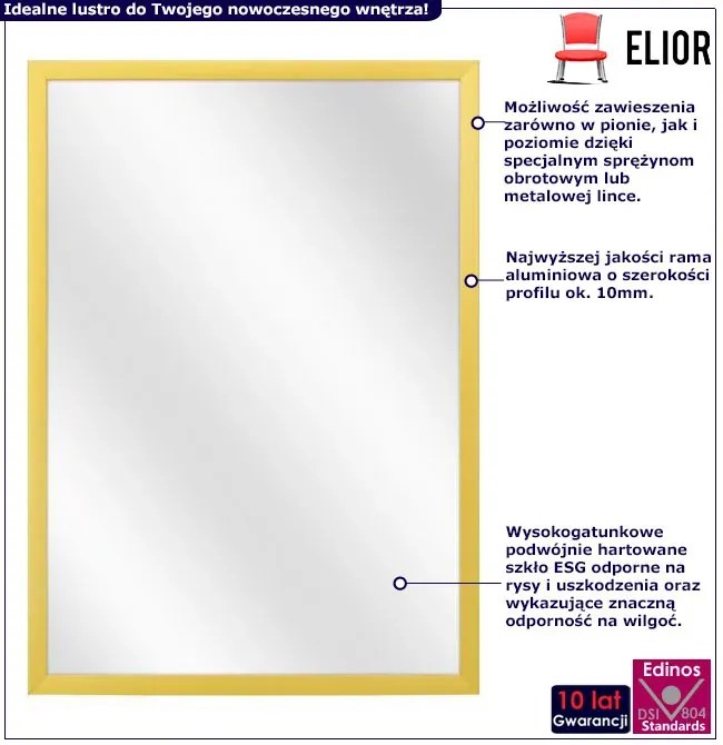 Złote aluminiowe lustro ścienne prostokątne M7-L61