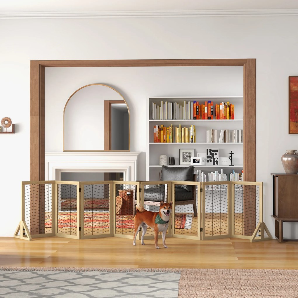 PawHut Brama dla psa, ochraniacz schodowy, panelowana, z drewna sosnowego, 375 cm x 44 cm x 70 cm, Naturalne