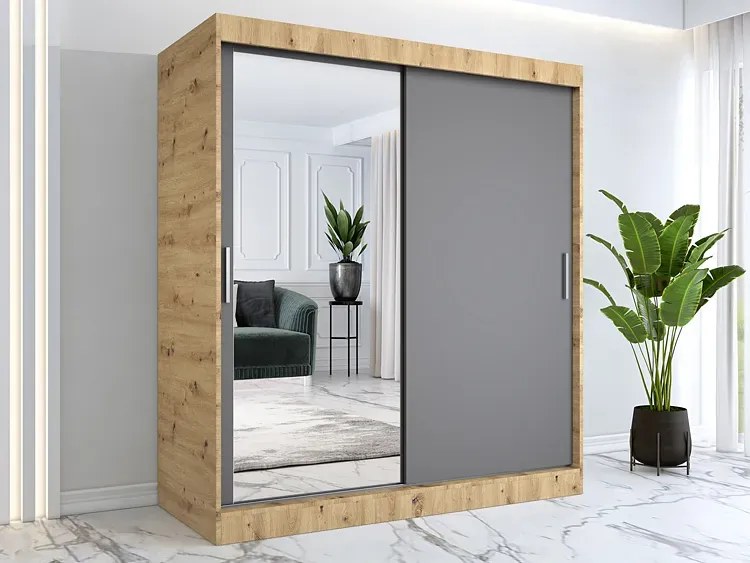 Szafa przesuwna dąb artisan + antracyt 180 cm - Seko 5X