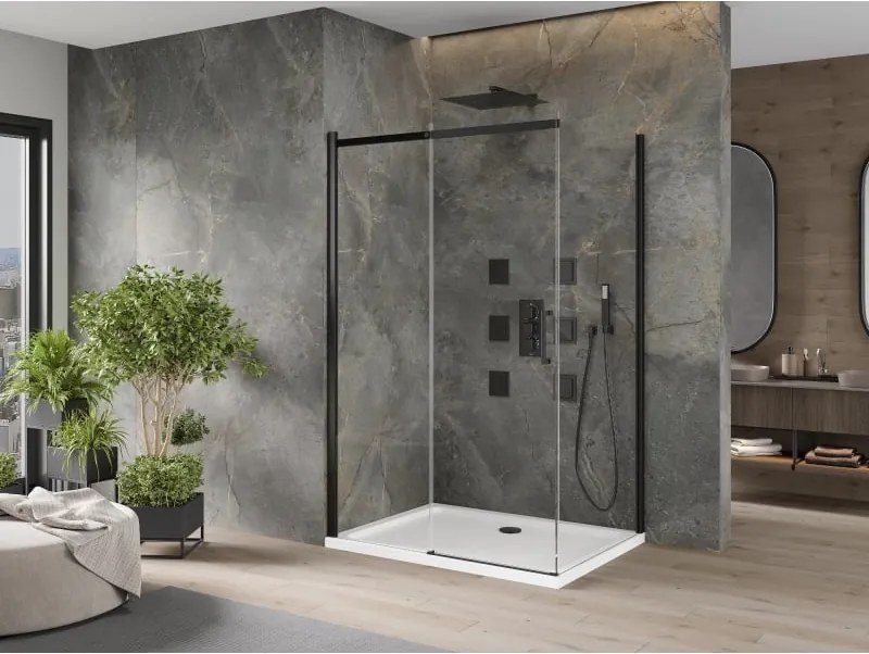 Mexen Omega kabina prysznicowa rozsuwana 100 x 80 cm, transparent, czarna + brodzik Flat, biały - 825-100-080-70-00-4010B