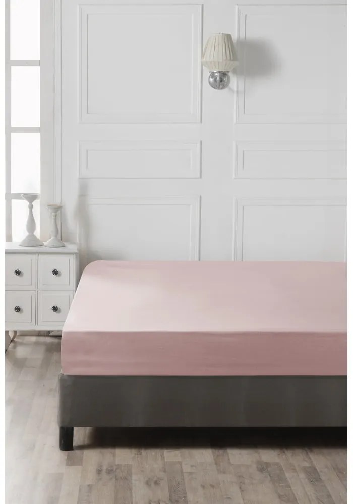 Różowe bawełniane prześcieradło z gumką 160x200 cm – Mijolnir