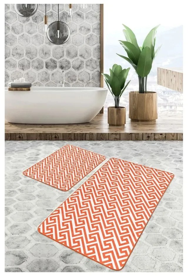 Pomarańczowe aksamitne dywaniki łazienkowe zestaw 2 szt. 60x100 cm – Mila Home