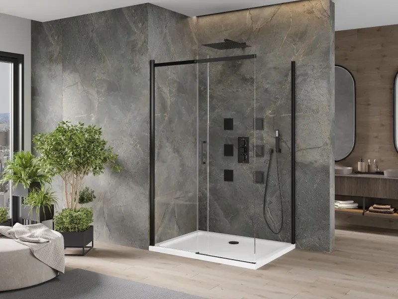 Mexen Omega kabina prysznicowa rozsuwana 120 x 90 cm, transparent, czarna + brodzik Flat, biały - 825-120-090-70-00-4010B